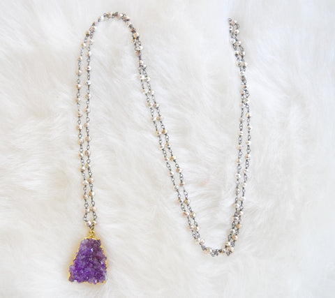 Kat Blink Amethyst With Silver Pyrite Rosario Black