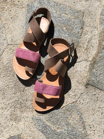 MAIA Brown & Pink Leather Sandal