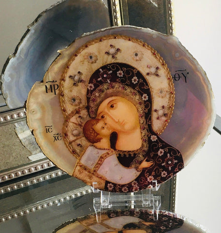 Mother Mary Icon on Agate - Large