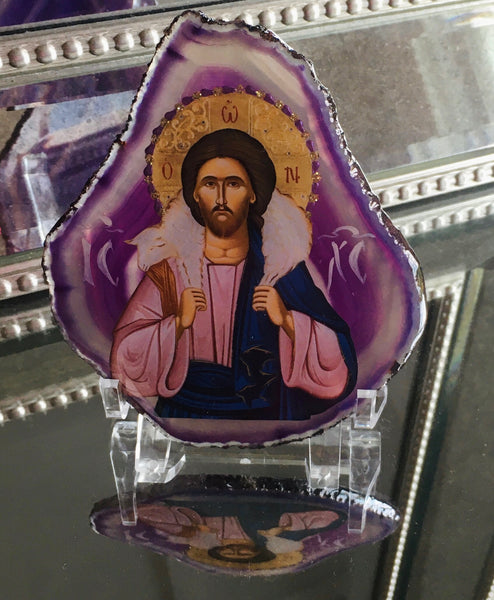 Jesus Icon on Purple Stone - Small