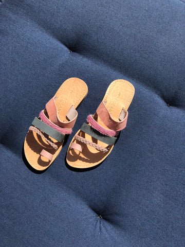IRIS Braided Pink, Brown and Blue Leather Sandal