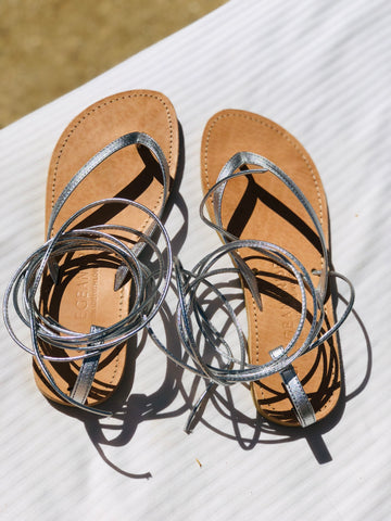 OLYMPIA Silver Lace-up Gladiator Thong Sandal