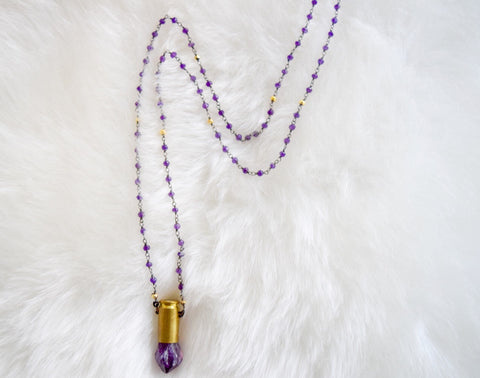 Kat Blink - Amethyst Drop Bullet With Multi Amethyst & Gold Pyrite Black Plated Rosario Chain