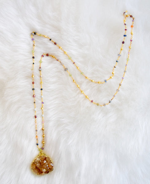 Kat Blink - Citrine With Multi Crystal Rosario Silver Gold Plated 18k Chain