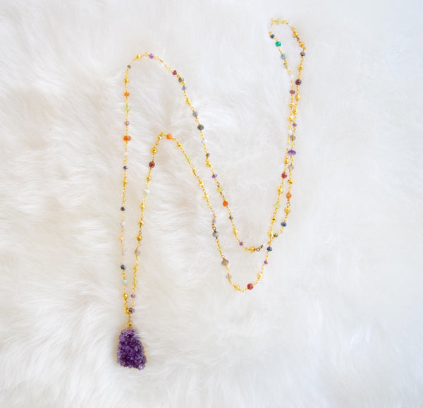 Kat Blink - Chalcedony With Multi Crystal Rosario Silver Gold Plated 18k Chain